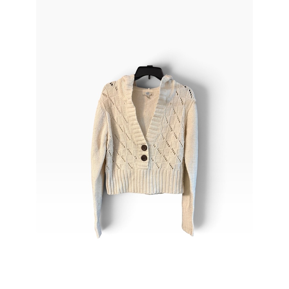 SO Wear It Declare It Cream Cropped Knit Hoodie Sweater XL Diamond Pointelle